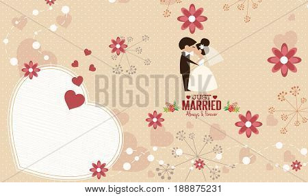 wedding invitation card template vector.Illustration of lovely sweet couple wedding.Cute wedding invitation card template vector.