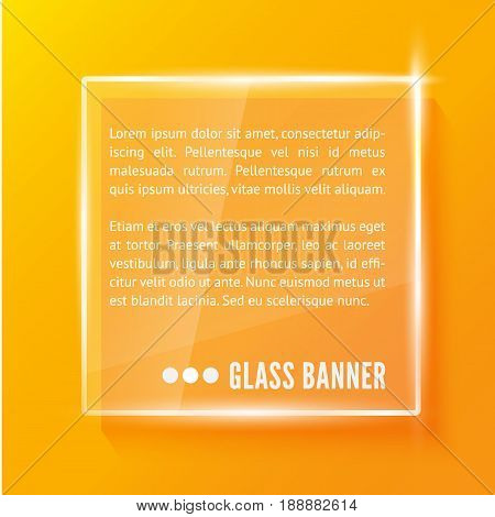 Glass plate with reflaction and shadow isolated on orange background. Realistic vector illustration.
