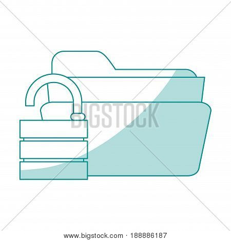 Flat line monocromatic folder and unlocked lock over white background. Vector illustration.