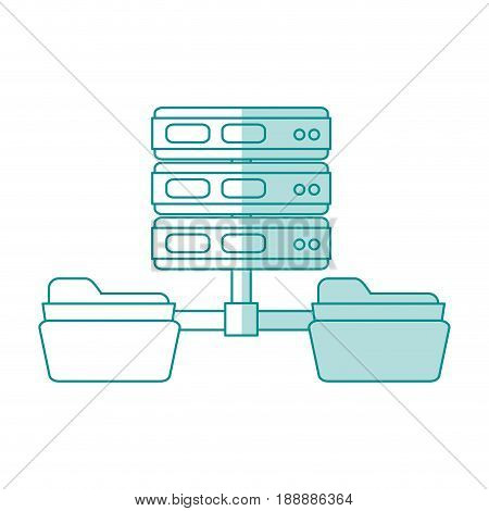 Flat line monocromatic servers and folders over white background. Vector illustration.