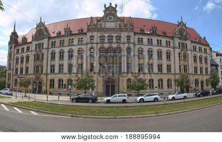 Magdeburg, Germany - May 21 2017 : Facade Of Former Main Post Office Building In Magdeburg