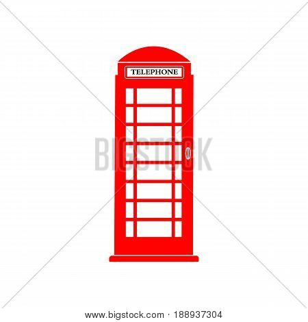 Red, britain, london, old telephone box flat vector icon isolated