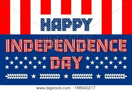 Happy Independence Day banner. Text made of interlaced ribbons with USA flag's stars and stripes. Vector illustration.