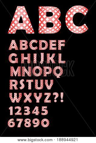 Alphabet in checked design uppercase and lowercase letters in black and white design numbers question and exclamation mark