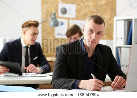 Handsome Businessman In Suit Portrait At Office Workplace