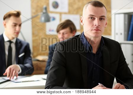 Handsome Businessman In Suit Portrait At Office Workplace