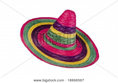 Multicolored sombrero on white background