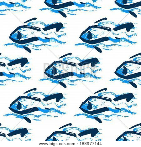 Seamless pattern with hand drawn fish silhouette, brush pen, inc. Vector. Could be used for textile, fabric, wrapping.