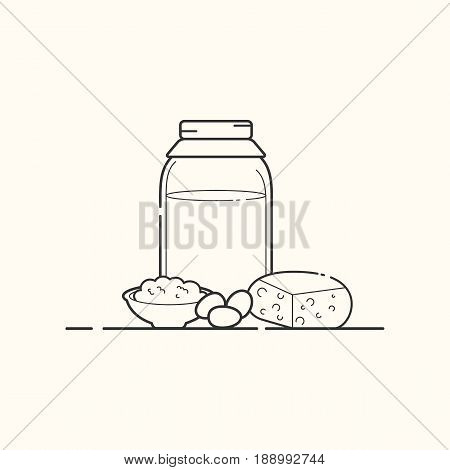 Vector illustration of dairy produce. Line art