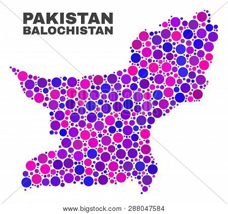 Mosaic Balochistan Province Map Isolated On A White Background. Vector Geographic Abstraction In Pin