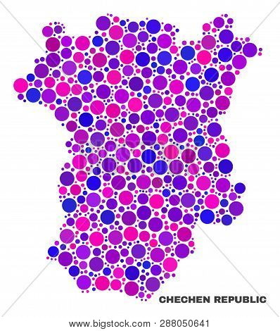 Mosaic Chechen Republic Map Isolated On A White Background. Vector Geographic Abstraction In Pink An