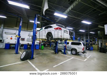 Kiev, Ukraine - October 11, 2018. Toyota Service Center In The Process Of Car Maintenance