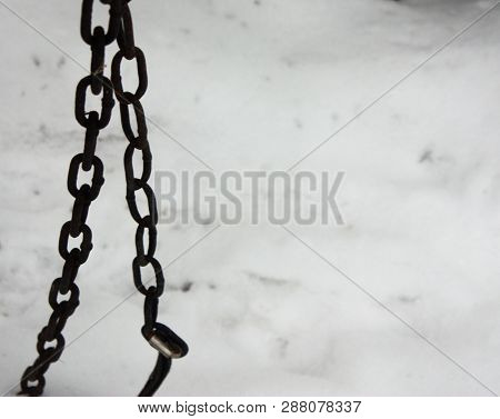 Old Rusty Steel Chain On White Background