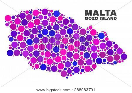 Mosaic Gozo Island Map Isolated On A White Background. Vector Geographic Abstraction In Pink And Vio