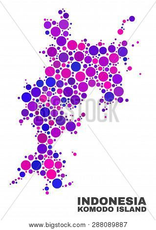 Mosaic Komodo Island Map Isolated On A White Background. Vector Geographic Abstraction In Pink And V