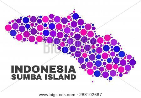 Mosaic Sumba Island Map Isolated On A White Background. Vector Geographic Abstraction In Pink And Vi