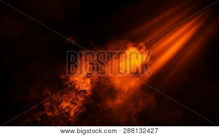 Fire Smoke Texture Overlays Background. Spotlight With Fog .