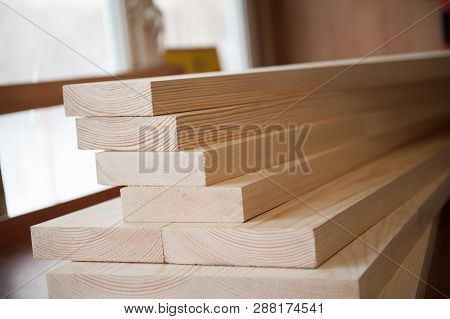 Stack Of Timber Boards, Wood Panels. Wood Boards. Timber In Stock.