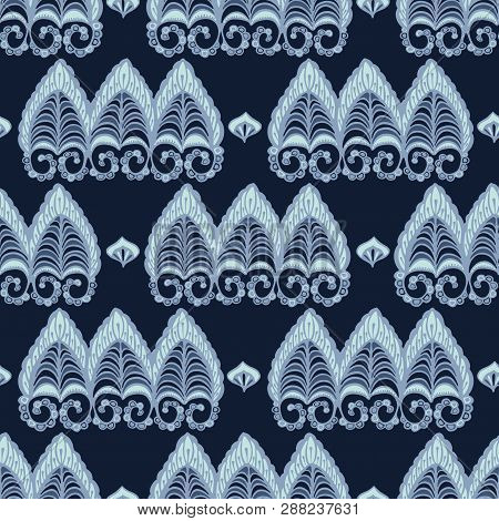 Indigo Blye Dye Lacy Paisley Style Pattern Seamless Repeating
