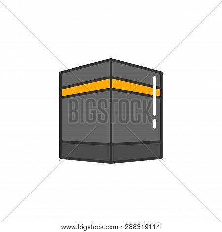 Islam Kaaba. Simple Monoline Icon Style For Muslim Ramadan, Hajj And Eid Al Fitr Celebration.