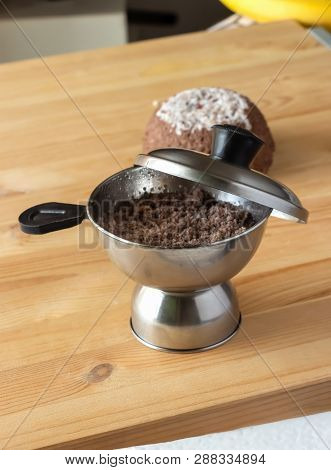 Stainless Steel Puttu Maker. Puttu Breakfast Made Of Rice Flour And Coconut. South India, Kerala. Se