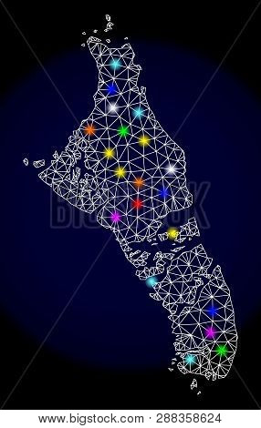 Mesh Vector Map Of Bahamas - Andros Island With Glow Effect On A Dark Background. Abstract Lines, Tr