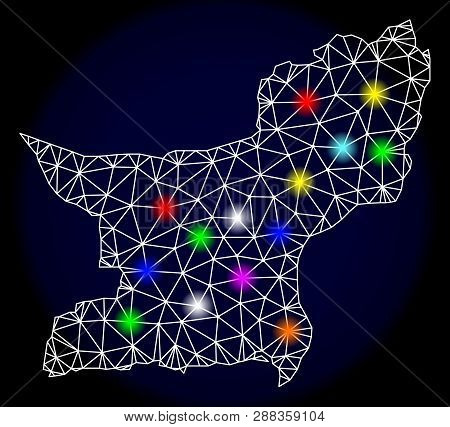 Mesh Vector Map Of Balochistan Province With Glare Effect On A Dark Background. Abstract Lines, Tria