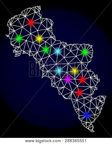 Mesh Vector Map Of Greece - Andros Island With Glare Effect On A Dark Background. Abstract Lines, Tr