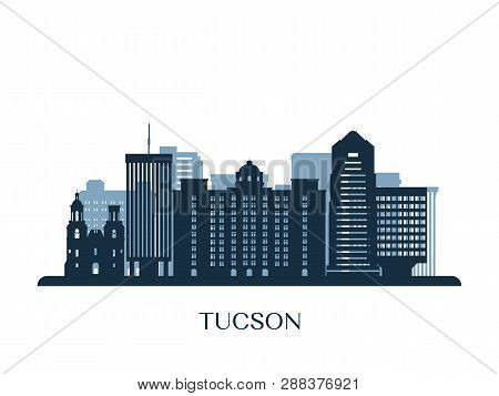 Tucson Skyline, Monochrome Silhouette. City Vector Illustration.