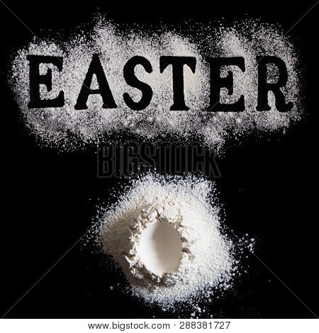 Letters Easter Made With Sieved Flour And Handrful Of Flour With With Egg Shape Hole In The Center O