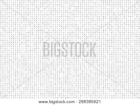 Abstract Mosaic Out Of Gray Letters Over Circles And Ovals On White Background