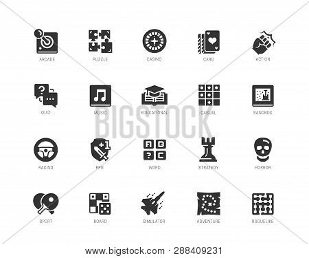 Video Game Genres Vector Icons Set In Glyph Style