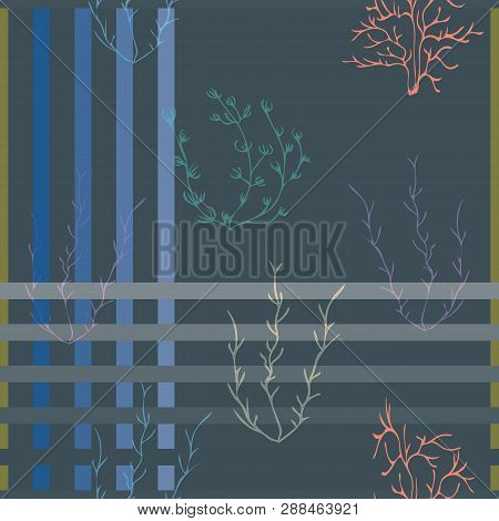 Vector Illustration Of Stylized Plants And Plaids. This Colourful, Stylish Seamless Repeat Pattern I