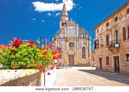 Village Of Svetvincenat Ancient Square And Church View, Istria Region Of Croatia