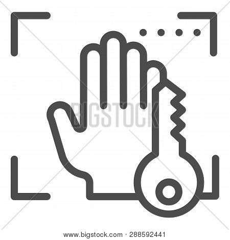 Biometric Hand Scanning And Key Line Icon. Palmprint Idendification Vector Illustration Isolated On 