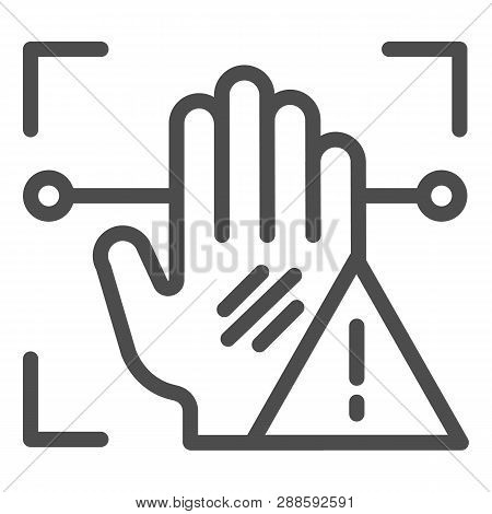 Palm Recognition Attention Line Icon. Palmprint Scan Alarm Vector Illustration Isolated On White. Ha
