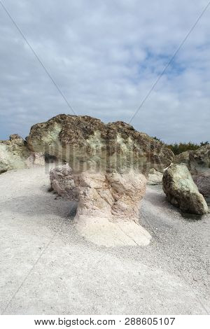 Landscape With Rock Formation The Stone Mushrooms Near Beli Plast Village, Kardzhali Region, Bulgari