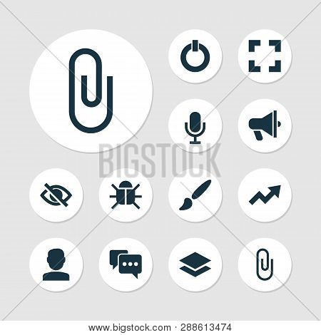 Interface Icons Set With Audio, Layer, Bug And Other Note Elements. Isolated  Illustration Interface