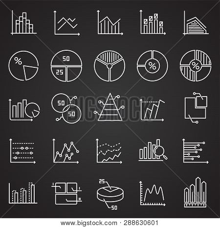 Graph Line Icons Set On Black Background For Graphic And Web Design. Simple Vector Sign. Internet Co