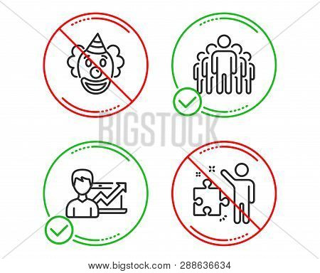 Do Or Stop. Success Business, Clown And Group Icons Simple Set. Strategy Sign. Growth Chart, Funny P