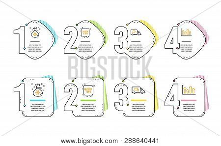 Santa Sack, Quick Tips And Truck Transport Icons Simple Set. Upper Arrows Sign. Gifts Bag, Helpful T