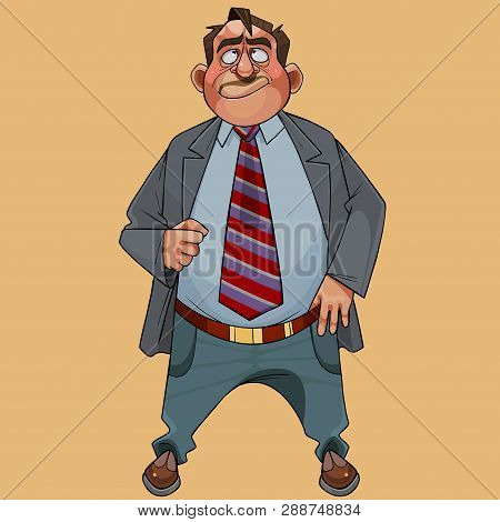 Cartoon Funny Male Chief In Suit With Tie Looking Up