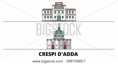 Italy, Crespi Dadda  Flat Landmarks Vector Illustration. Italy, Crespi Dadda  Line City With Famous 