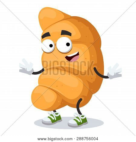 Cartoon Happy Croissant Character Mascot Isolated Smiling