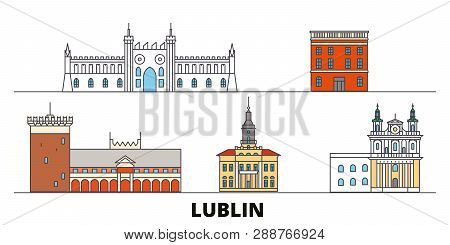 Poland, Lublin Flat Landmarks Vector Illustration. Poland, Lublin Line City With Famous Travel Sight