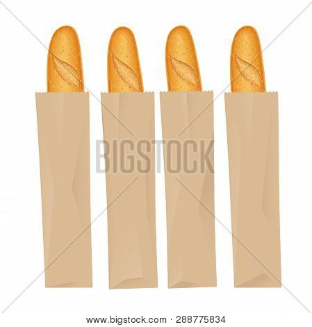 French Baguette Bread. Fresh Baking. Set Of Tasty Food. Baked Goods For Lunch. Traditional Meal. Bak