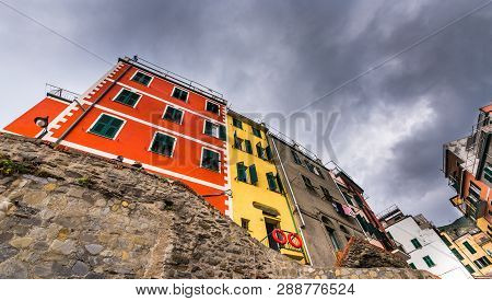Picturesque And Romantic Village Of Manarola With Colourful Houses At Cinqueterre, Liguria, Italy