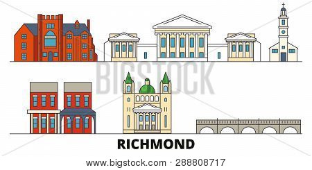 United States, Richmond Flat Landmarks Vector Illustration. United States, Richmond Line City With F