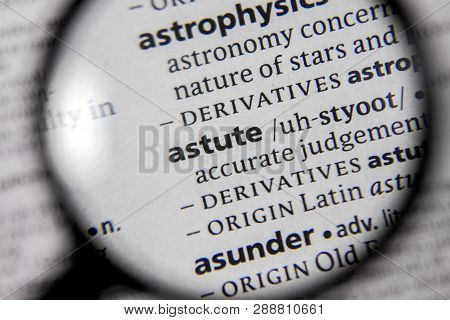 The Word Or Phrase Astute In A Dictionary Book.