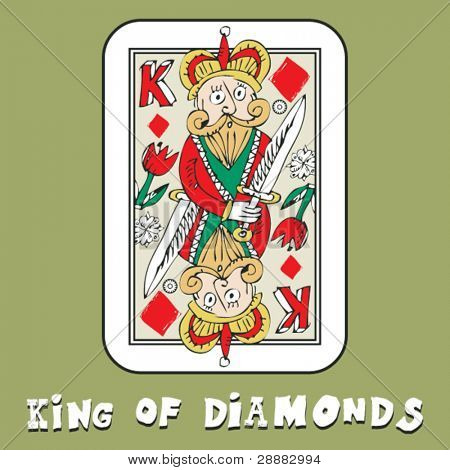 trafilati mazzo di carte a mano, doodle re dei diamanti
